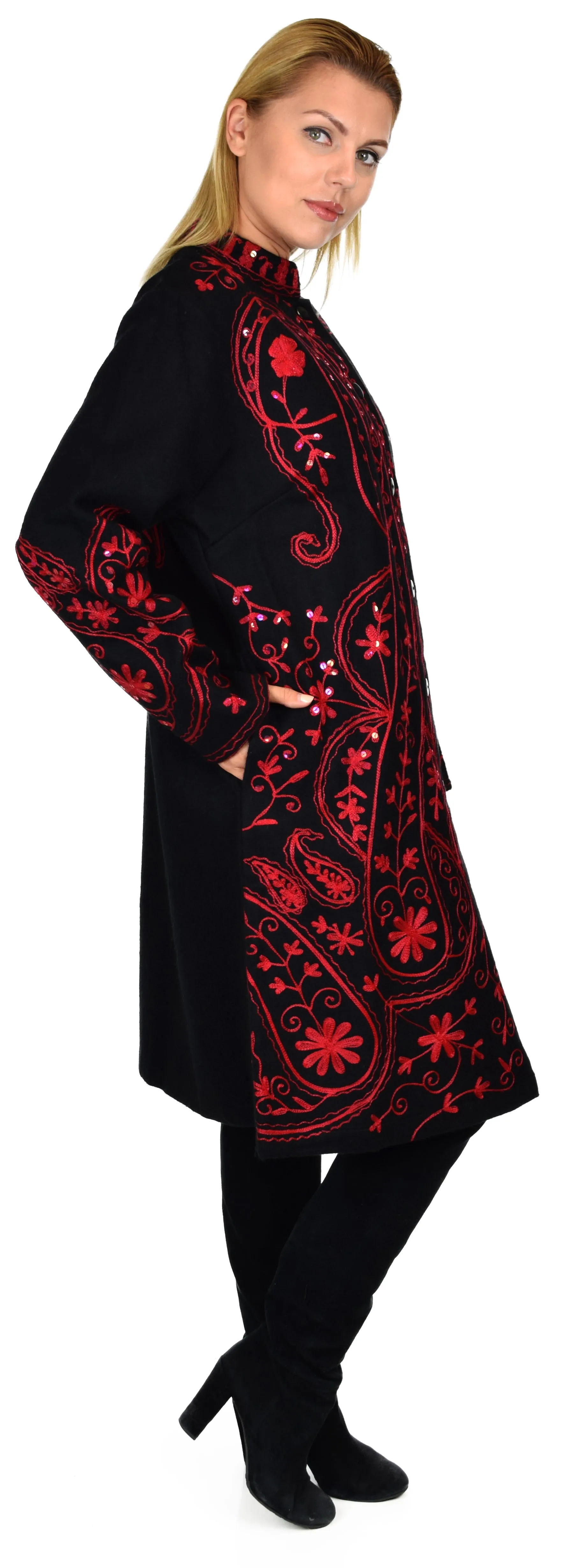 Embroidered wool coat, Embellished wool coat, Women Coat, Wool Coat, Swing Coat, Hi low Coat, Lagenlook coat, Winter coat, Wool jacket