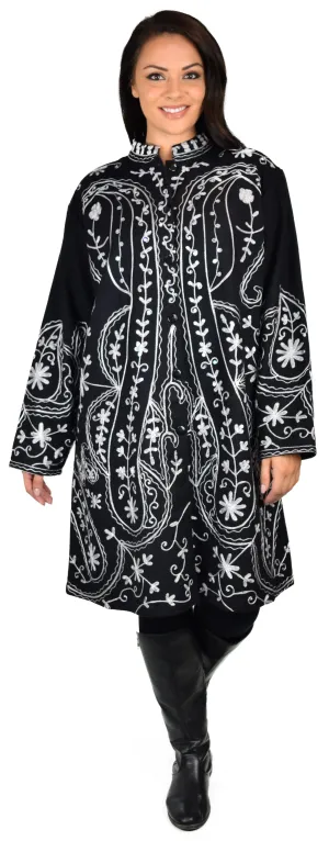 Embroidered wool coat, Embellished wool coat, Women Coat, Wool Coat, Swing Coat, Hi low Coat, Lagenlook coat, Winter coat, Wool jacket