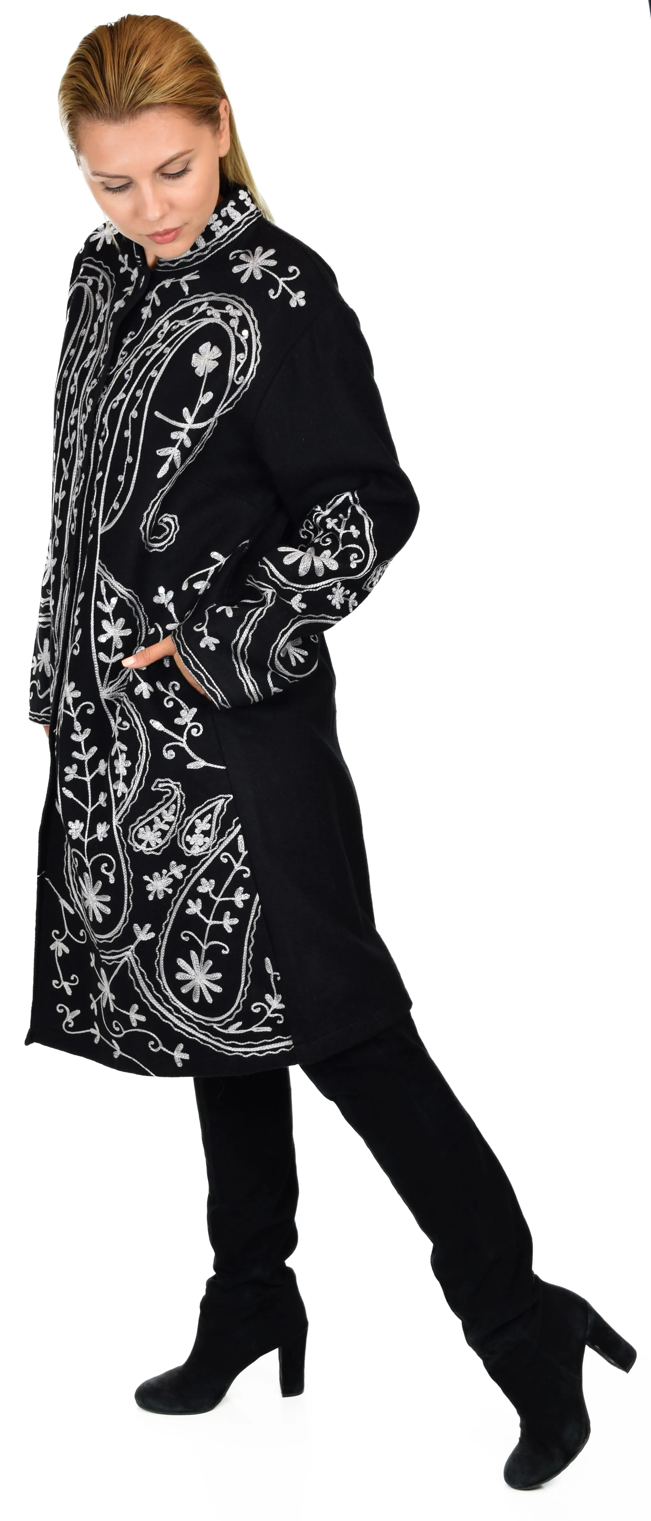Embroidered wool coat, Embellished wool coat, Women Coat, Wool Coat, Swing Coat, Hi low Coat, Lagenlook coat, Winter coat, Wool jacket