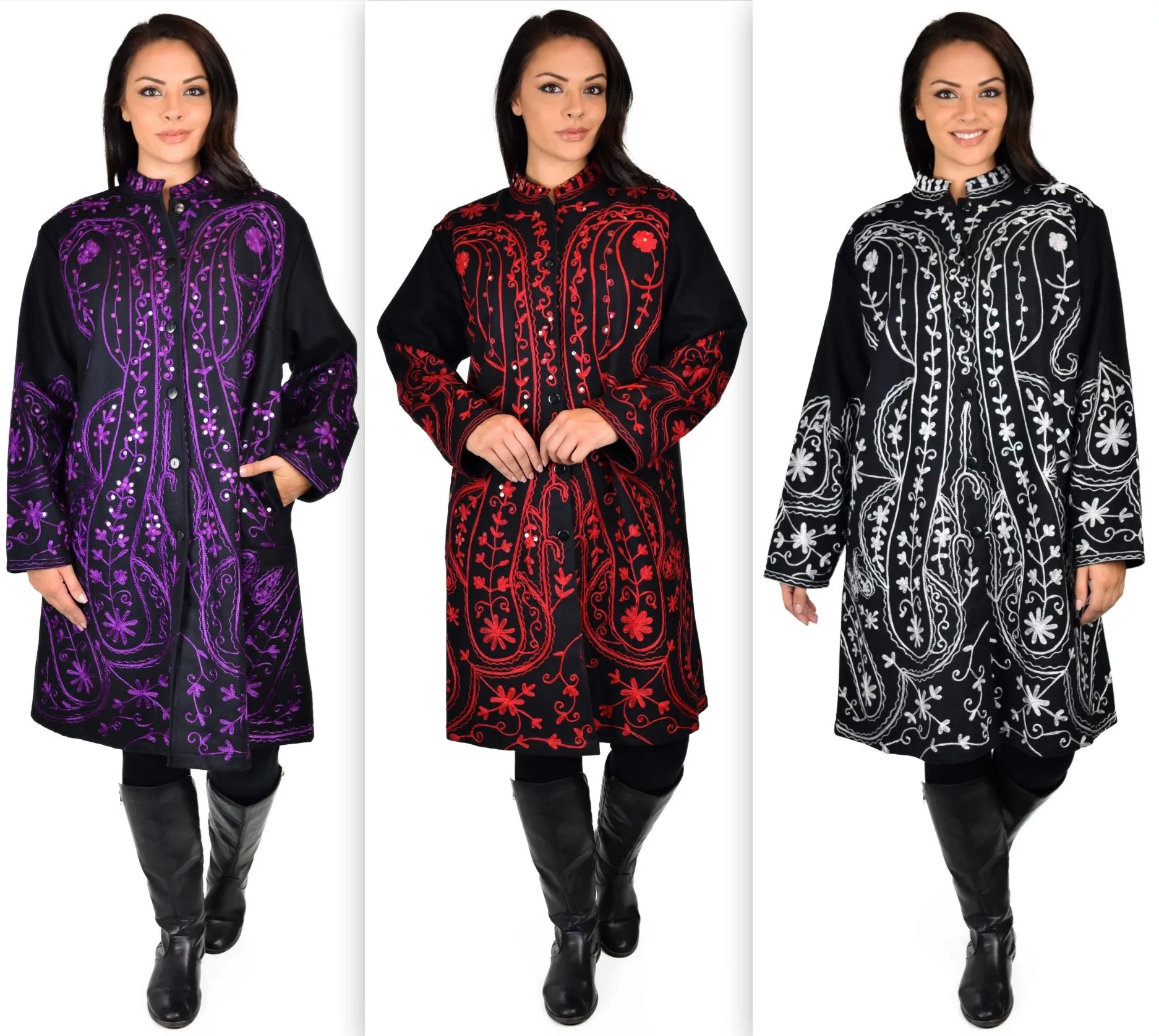 Embroidered wool coat, Embellished wool coat, Women Coat, Wool Coat, Swing Coat, Hi low Coat, Lagenlook coat, Winter coat, Wool jacket