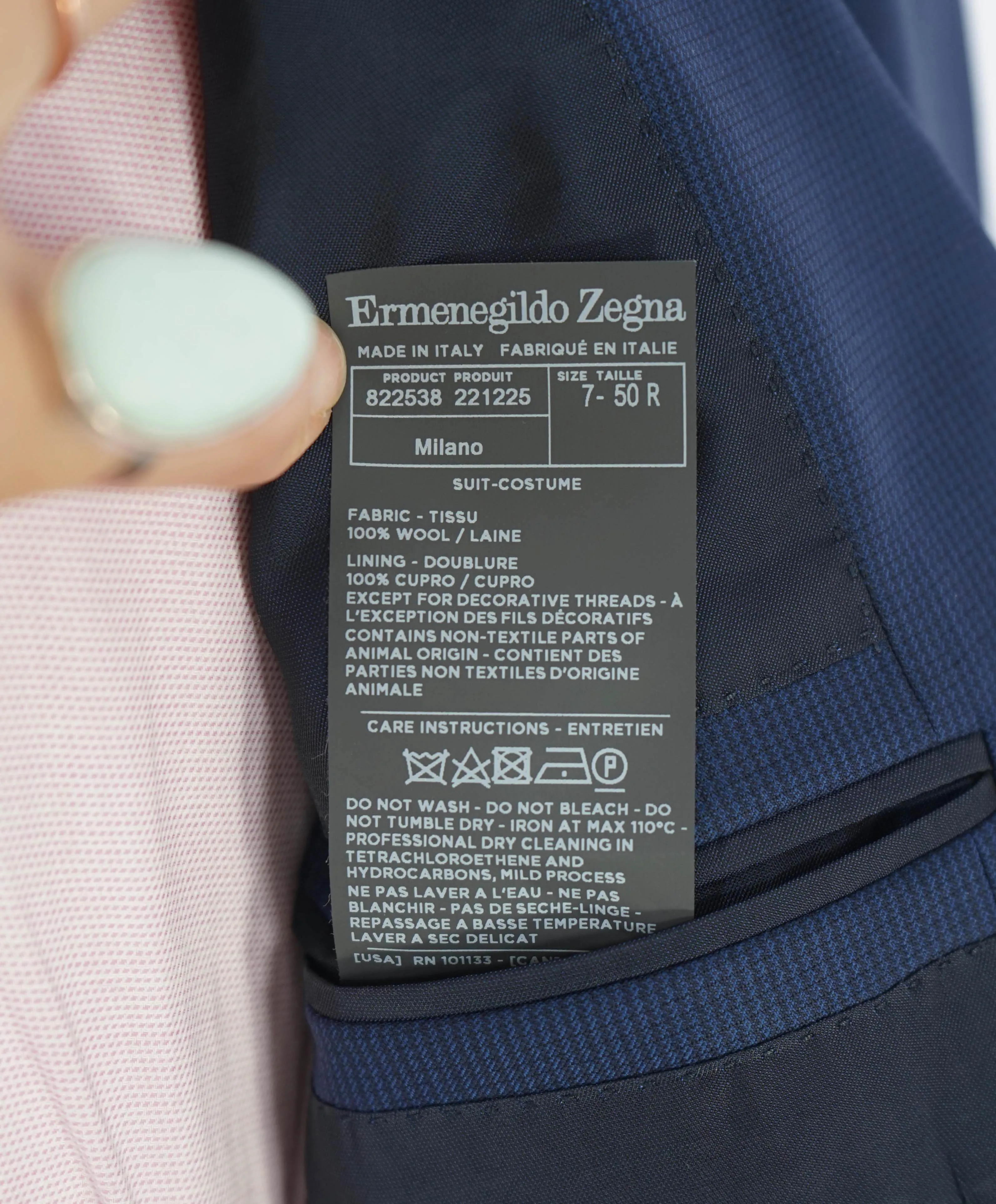 ERMENEGILDO ZEGNA - "15 MILMIL 15" Blue Micro Check Texture Blazer - 40R