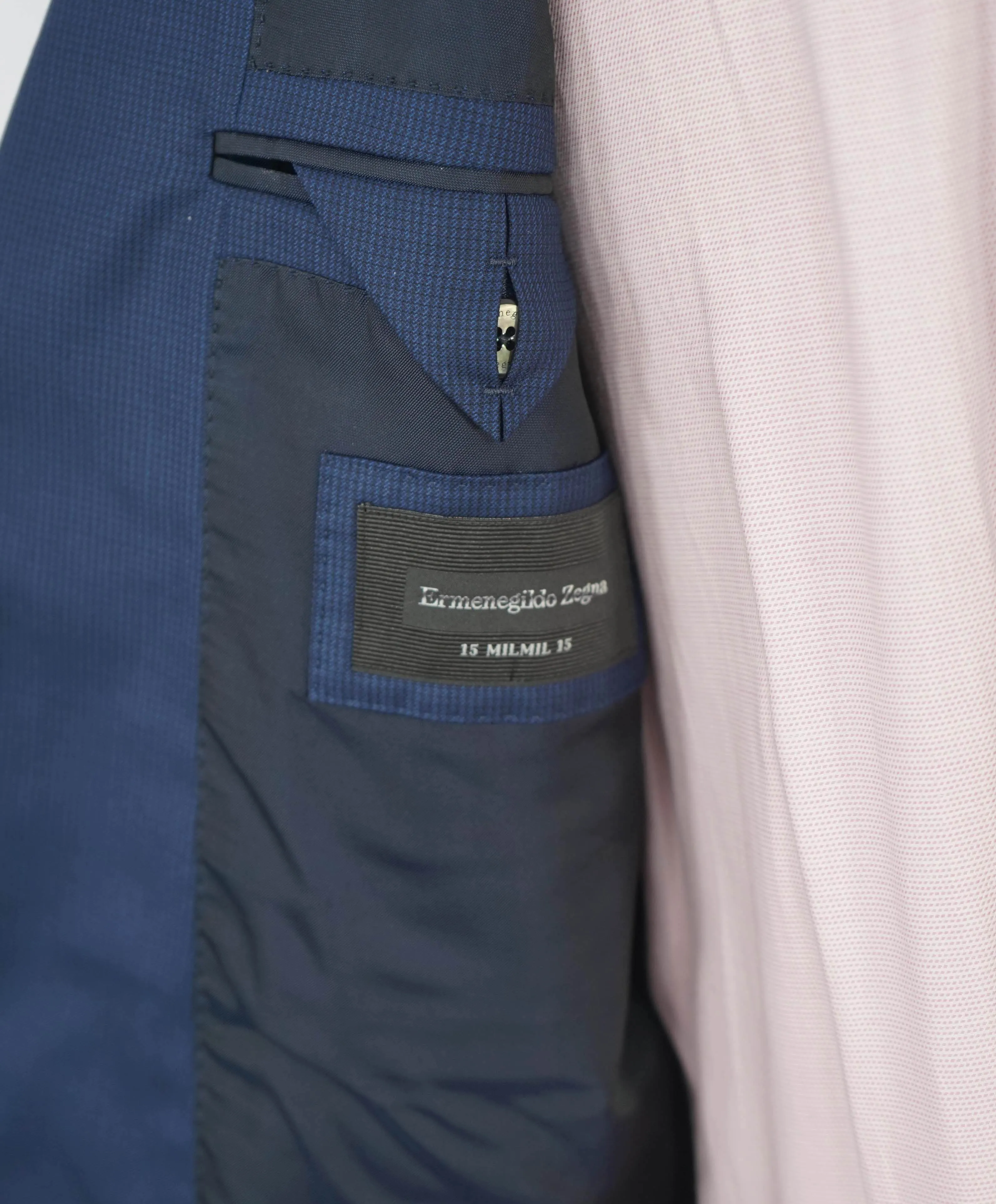 ERMENEGILDO ZEGNA - "15 MILMIL 15" Blue Micro Check Texture Blazer - 40R