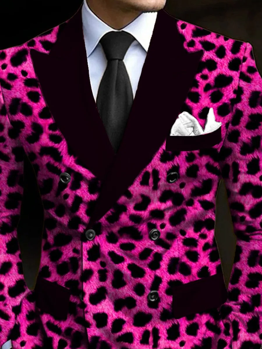 Fashion Leopard Contrast Print Double Breasted Blazer