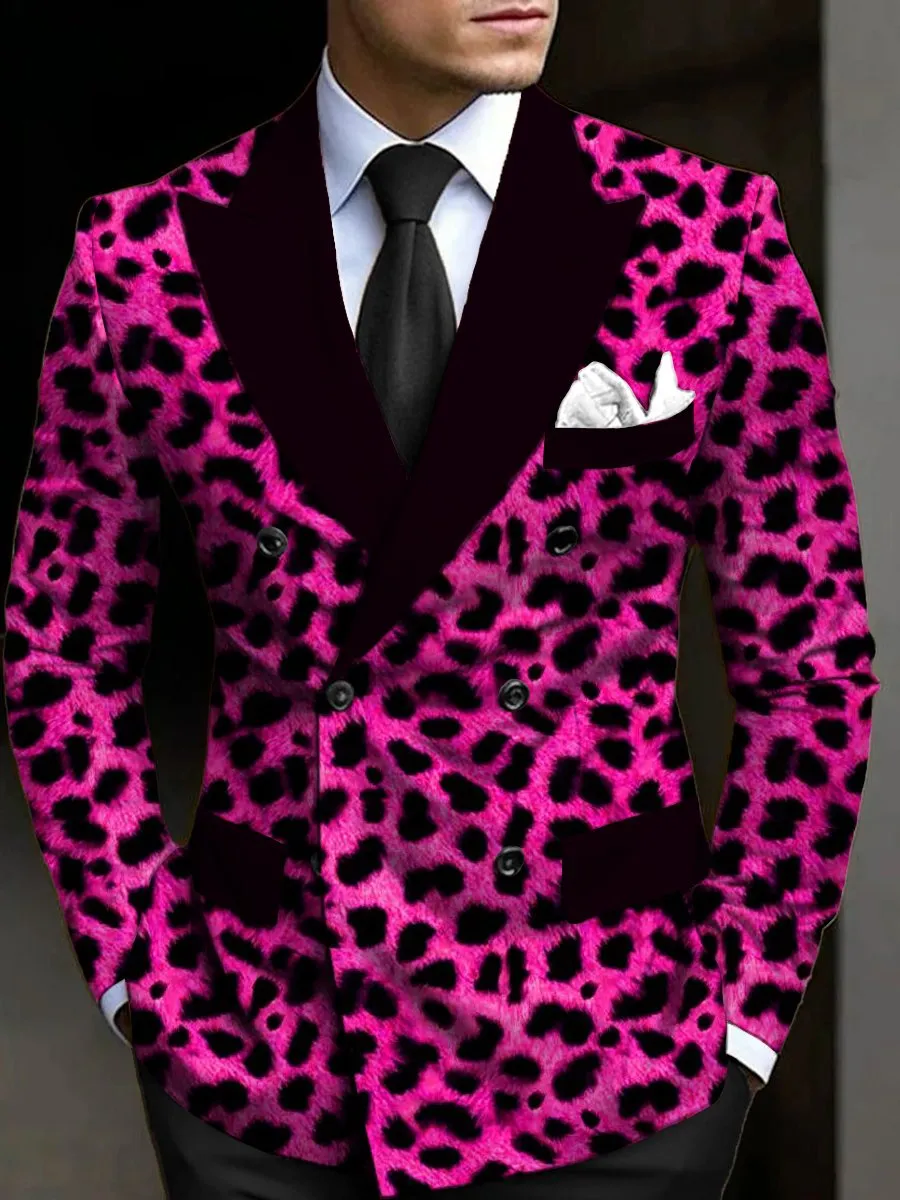 Fashion Leopard Contrast Print Double Breasted Blazer