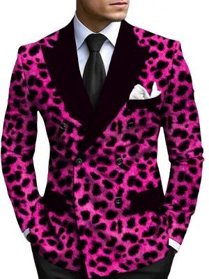 Fashion Leopard Contrast Print Double Breasted Blazer