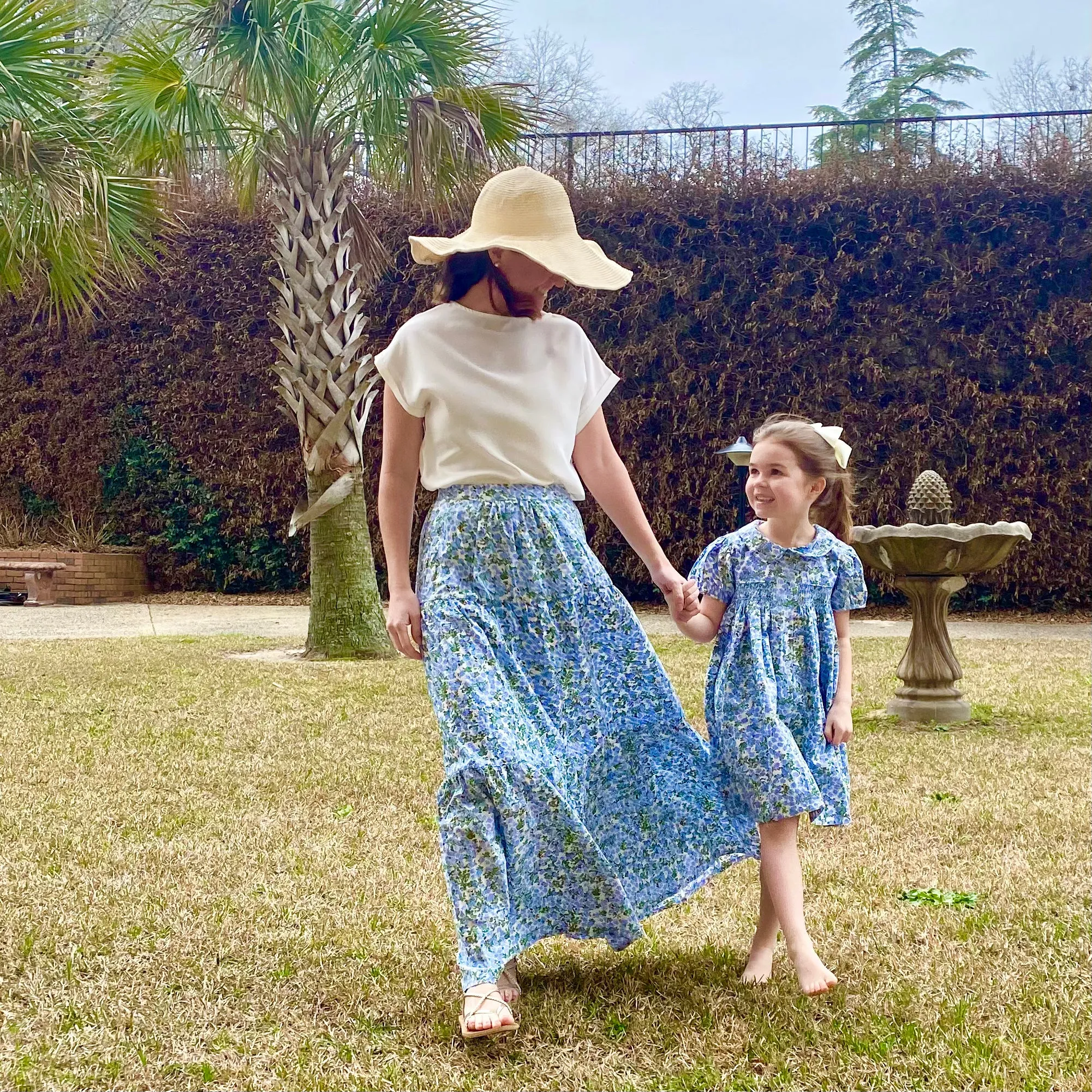 Floral Ladies Maxi Skirt- Hydrangea & Bee Print