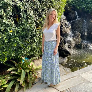 Floral Ladies Maxi Skirt- Hydrangea & Bee Print