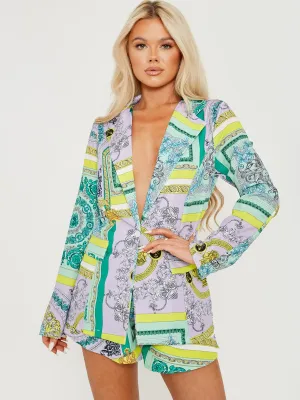 Freya Patterned Print Blazer In Green