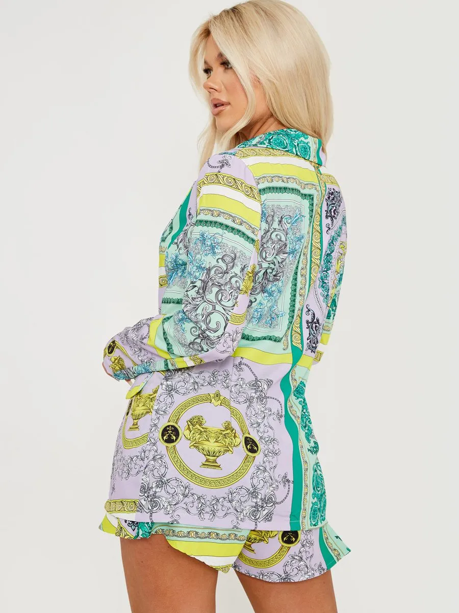 Freya Patterned Print Blazer In Green