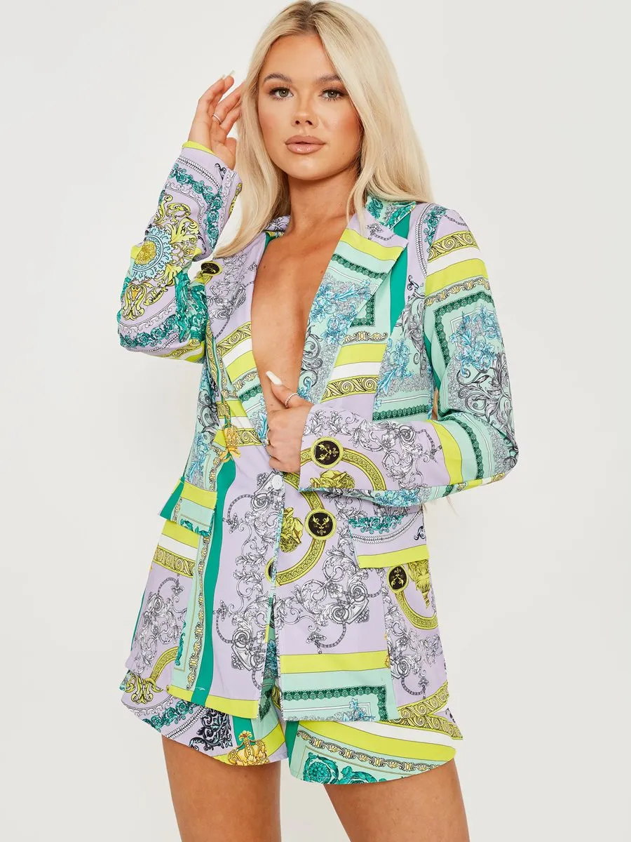 Freya Patterned Print Blazer In Green