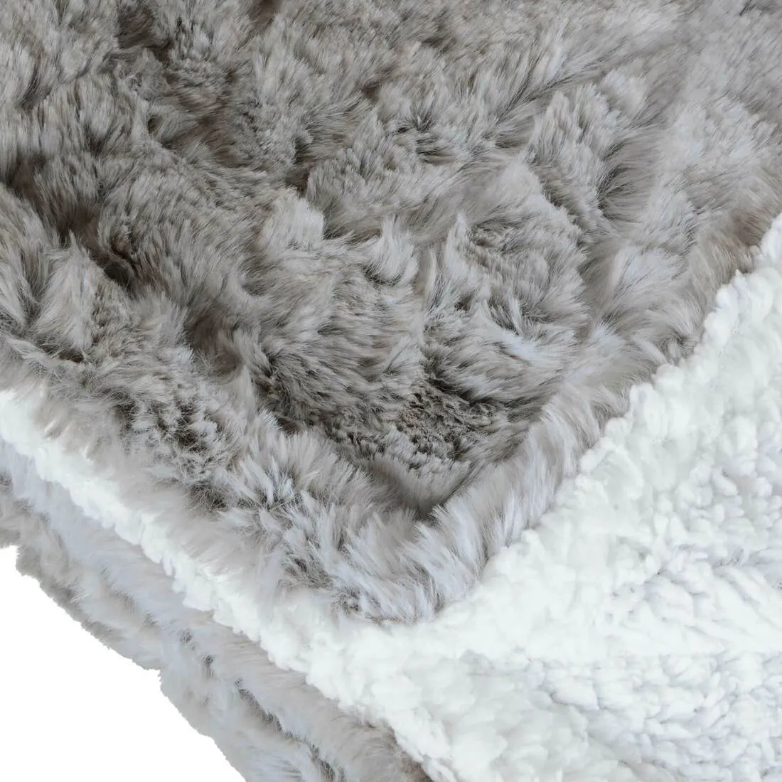 Hodge & Hodge Grey Faux Fur Blanket Throw Sherpa Fleece