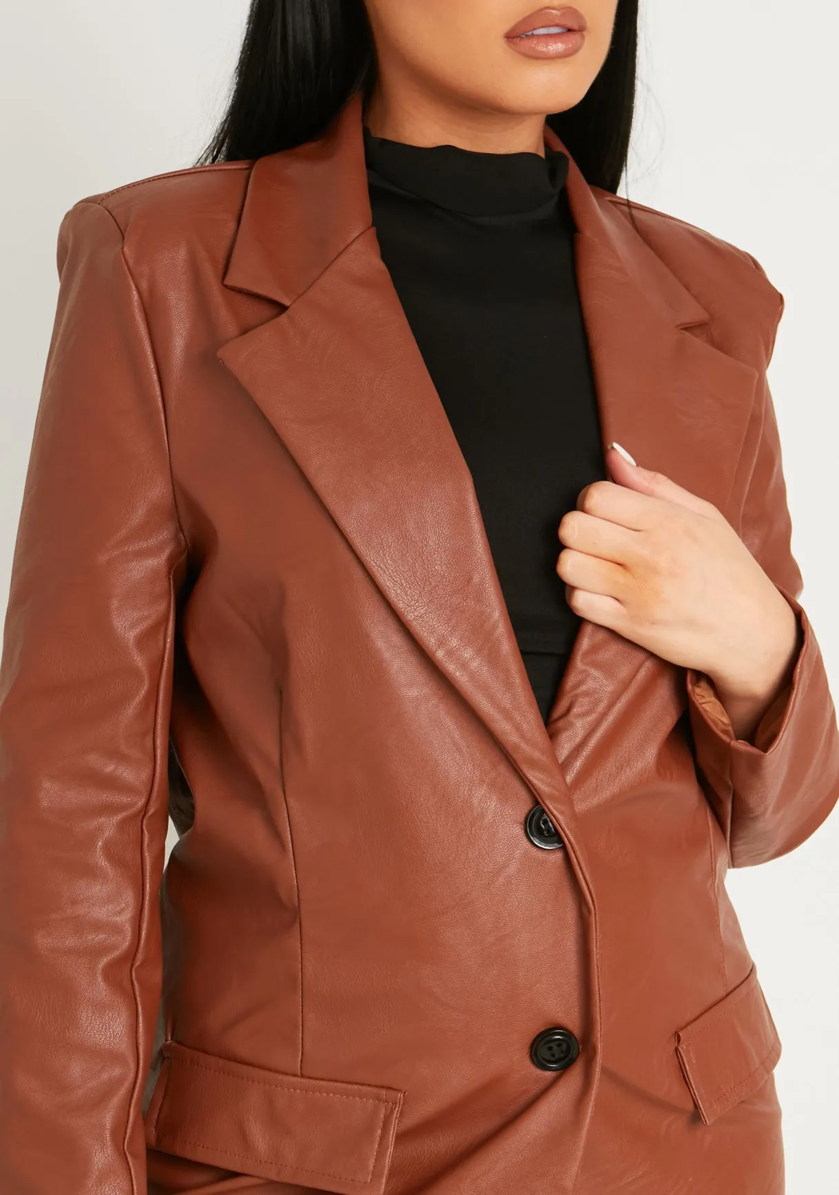 Jess Chocolate Faux Leather Oversized Blazer
