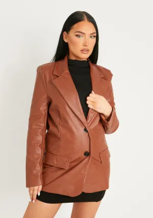 Jess Chocolate Faux Leather Oversized Blazer