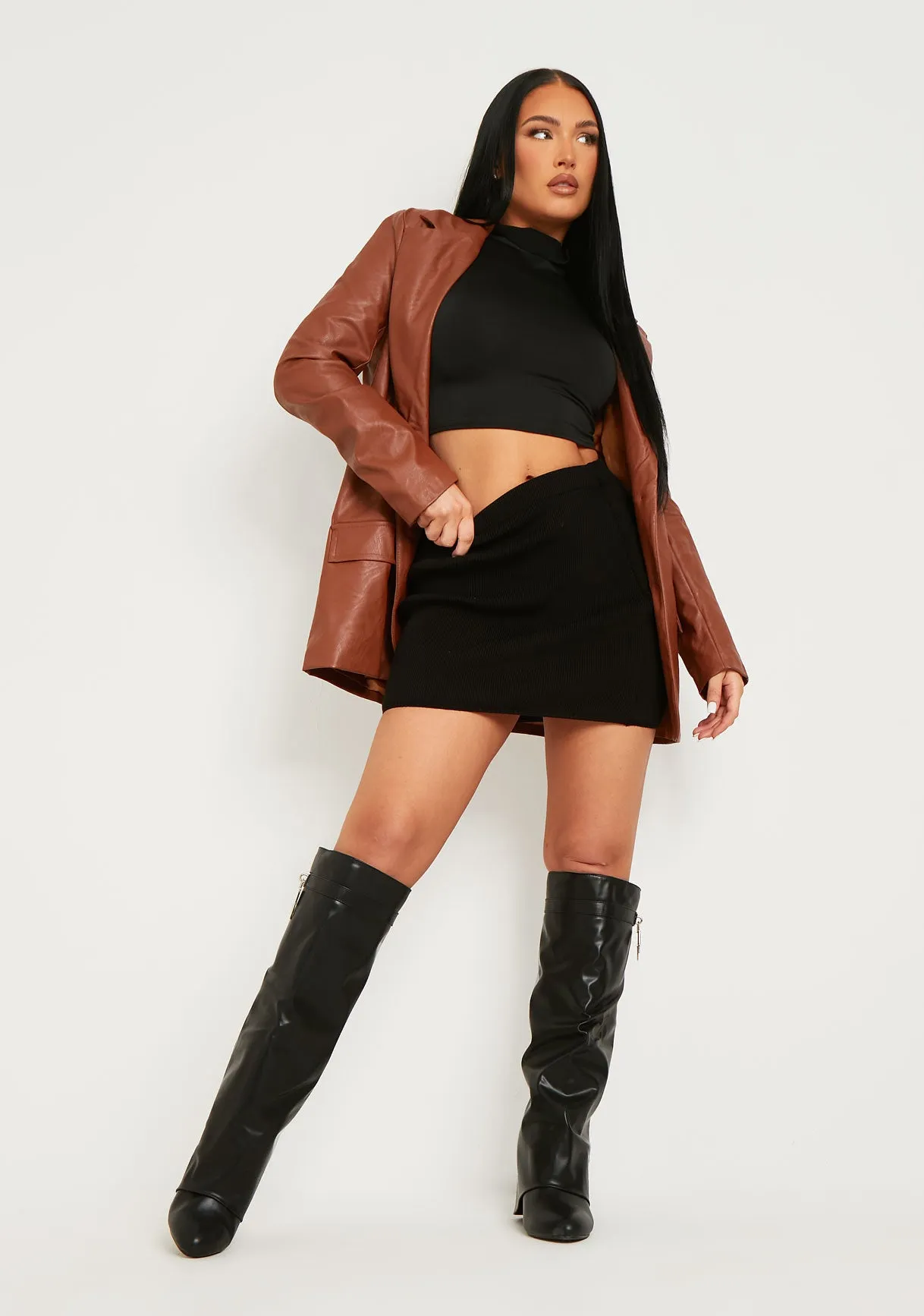Jess Chocolate Faux Leather Oversized Blazer