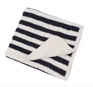 Knit Stripe Sherpa Blanket - Navy - Sammy & Nat