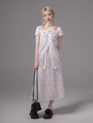 Layered Sheer Flower Top＆ Pleated Skirt