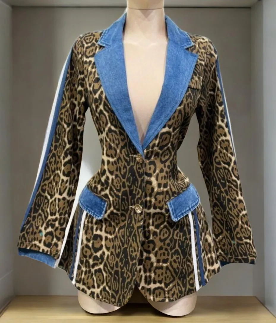 Leopard Denim Blazer