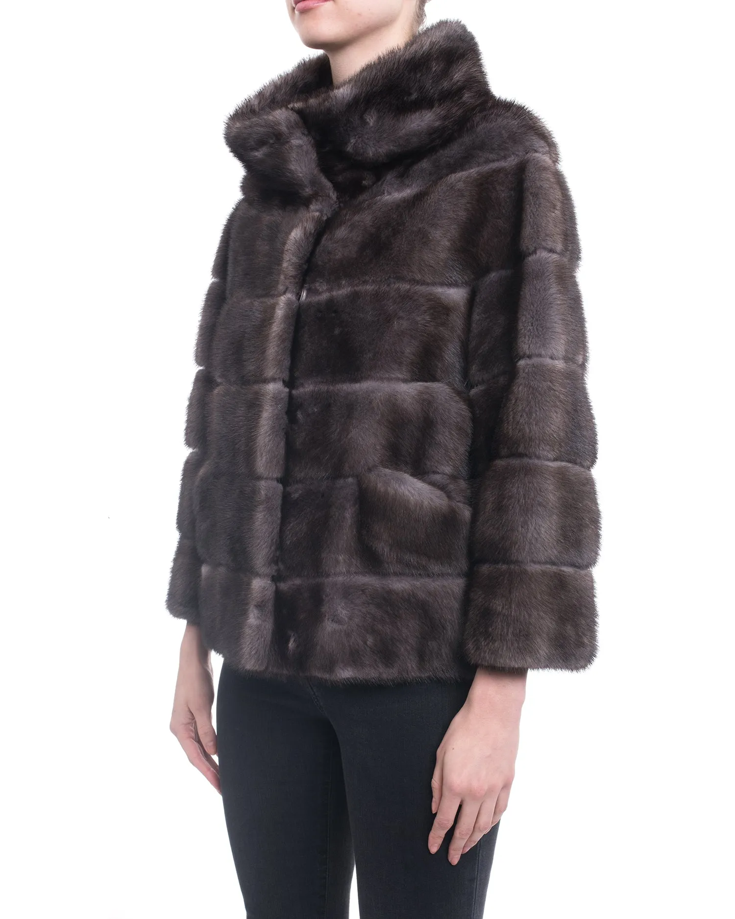 Lysa Lash Blue Iris Mink Fur Short Coat - 6