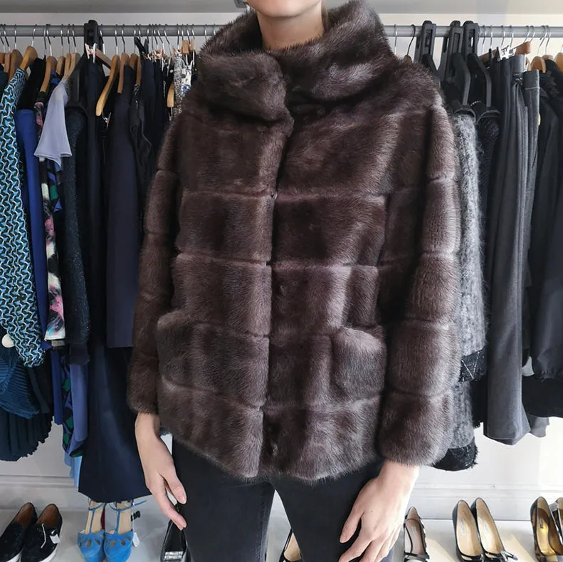 Lysa Lash Blue Iris Mink Fur Short Coat - 6