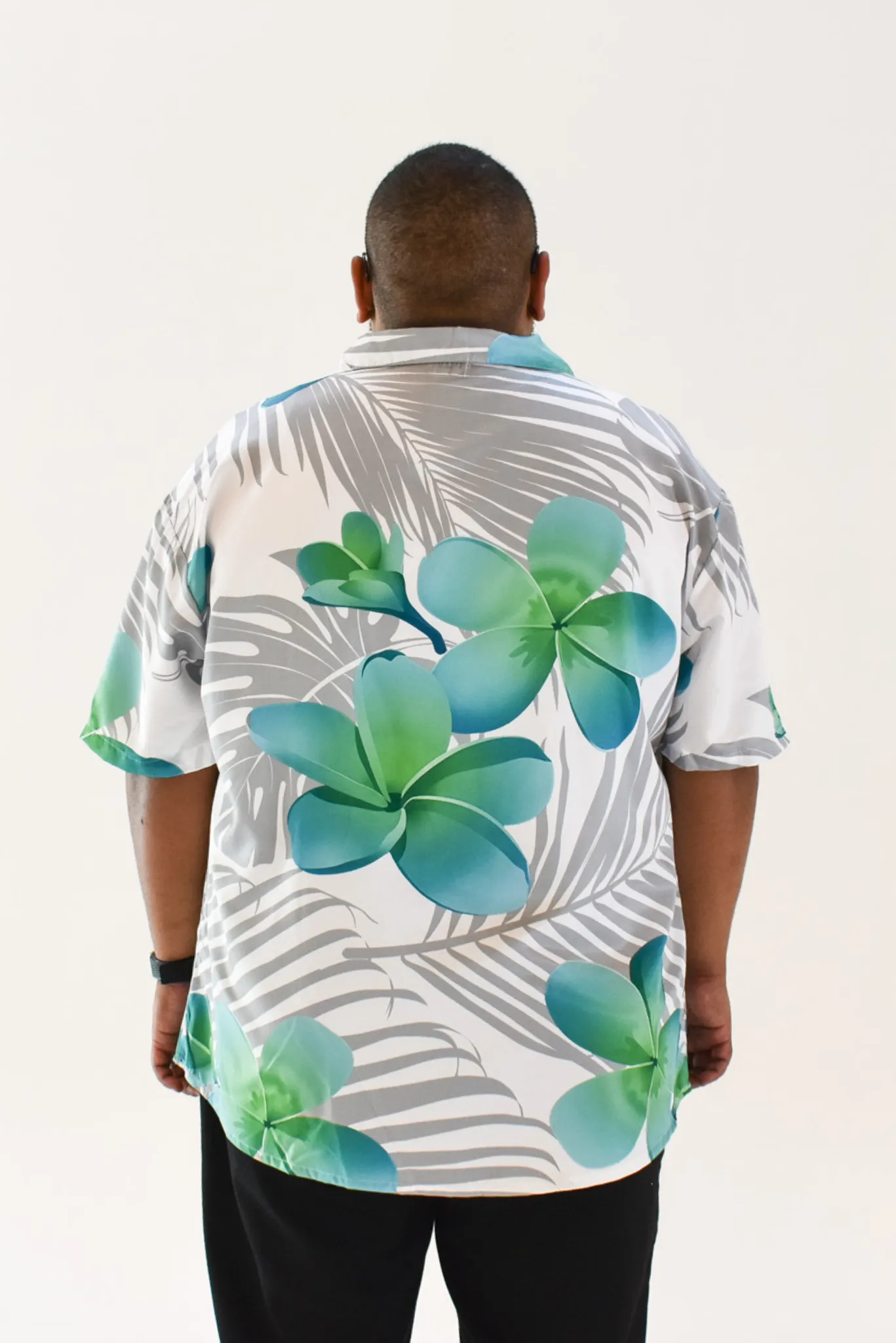 MALOSI SHIRT - COLLARED BUTTON UP SHIRT - WHITE & GREEN FLORAL PATTERN