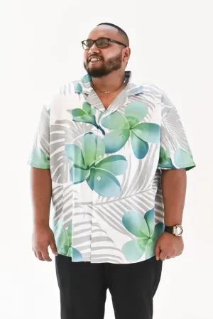 MALOSI SHIRT - COLLARED BUTTON UP SHIRT - WHITE & GREEN FLORAL PATTERN