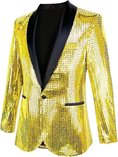 Men's Shiny Disco Blue Metallic Party Blazer