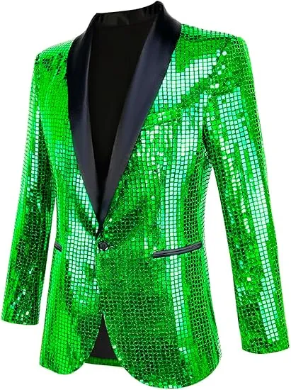 Men's Shiny Disco Blue Metallic Party Blazer