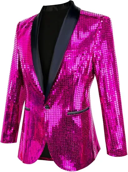 Men's Shiny Disco Blue Metallic Party Blazer