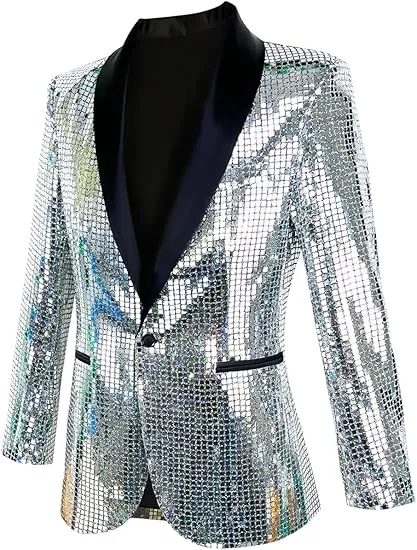 Men's Shiny Disco Blue Metallic Party Blazer