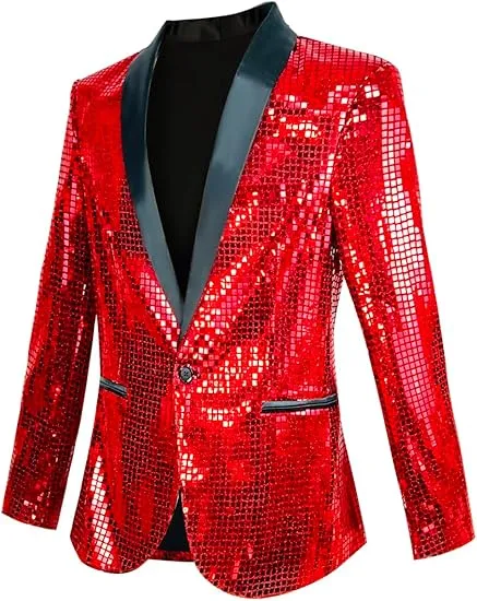 Men's Shiny Disco Blue Metallic Party Blazer