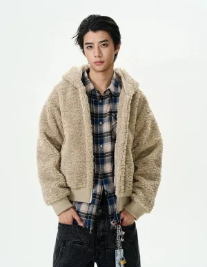 Mid-Crop Sherpa Hooded Zip Jacket