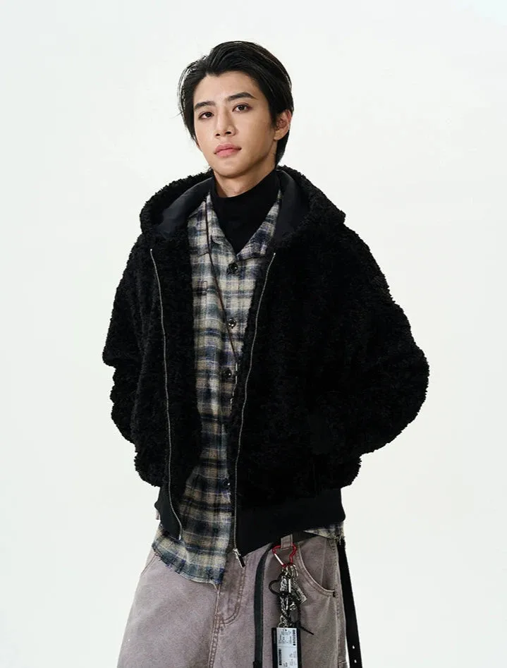 Mid-Crop Sherpa Hooded Zip Jacket