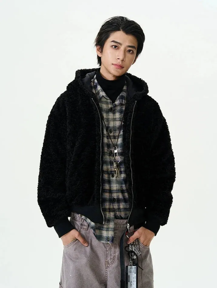 Mid-Crop Sherpa Hooded Zip Jacket
