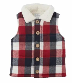 Mud Pie Kids Alpine Village Tri-Color Buffalo Check Vest with Sherpa Fleece