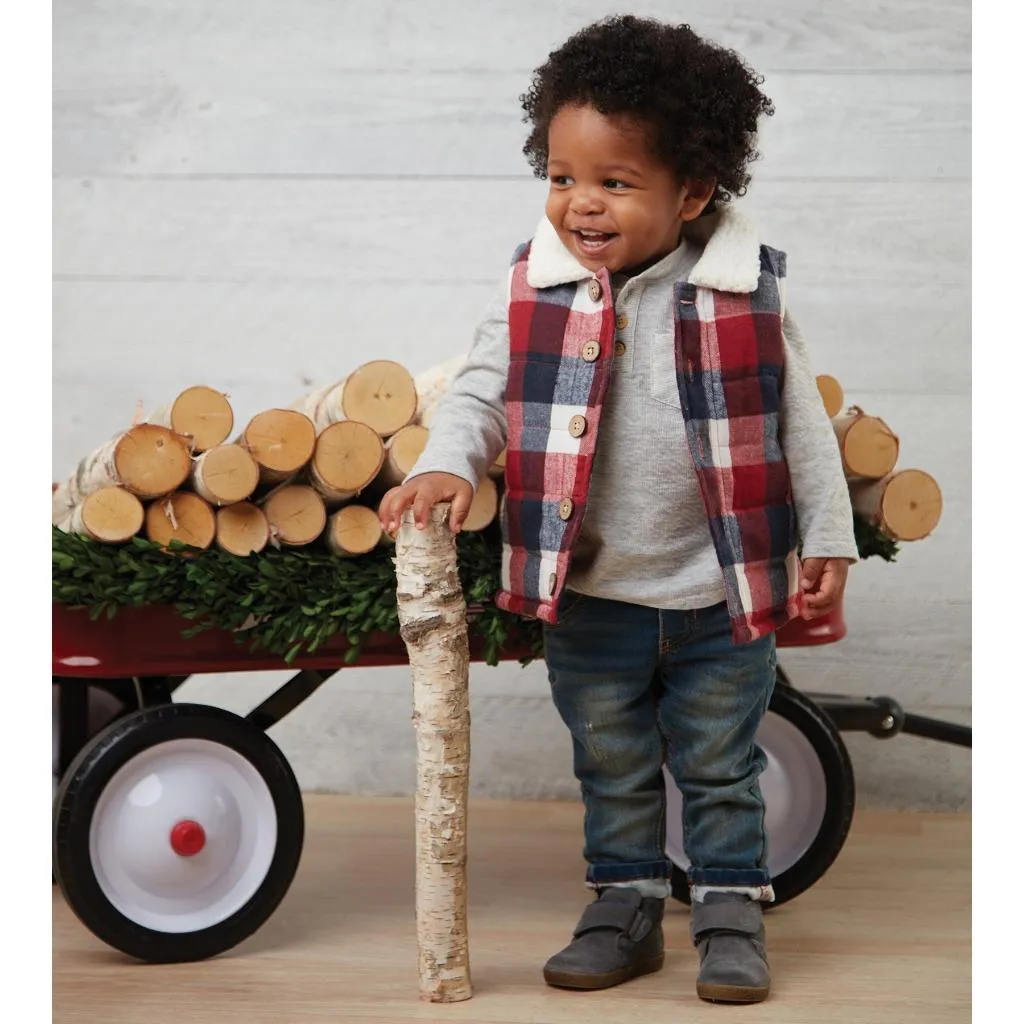 Mud Pie Kids Alpine Village Tri-Color Buffalo Check Vest with Sherpa Fleece
