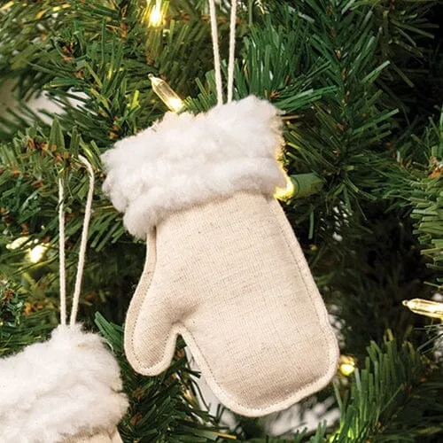 Natural Fabric Mitten Ornament