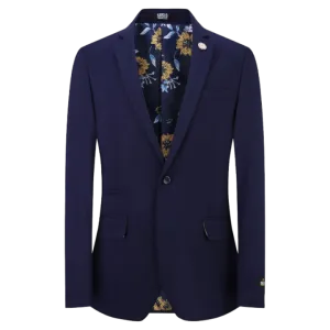 Navy Blue Men's Blazer Jacket Stretch Fabric Notch Lapel Slim-Fit Style-S1601