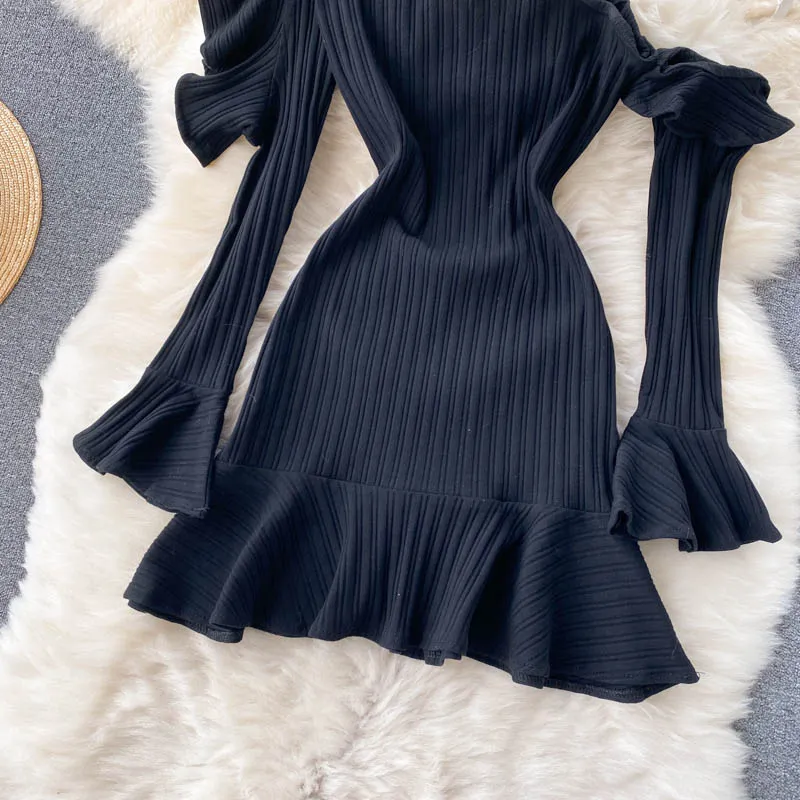 Off-the-shoulder Ruffled Flared Sleeve Dress
