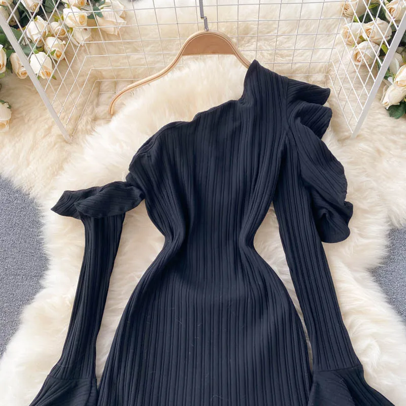 Off-the-shoulder Ruffled Flared Sleeve Dress