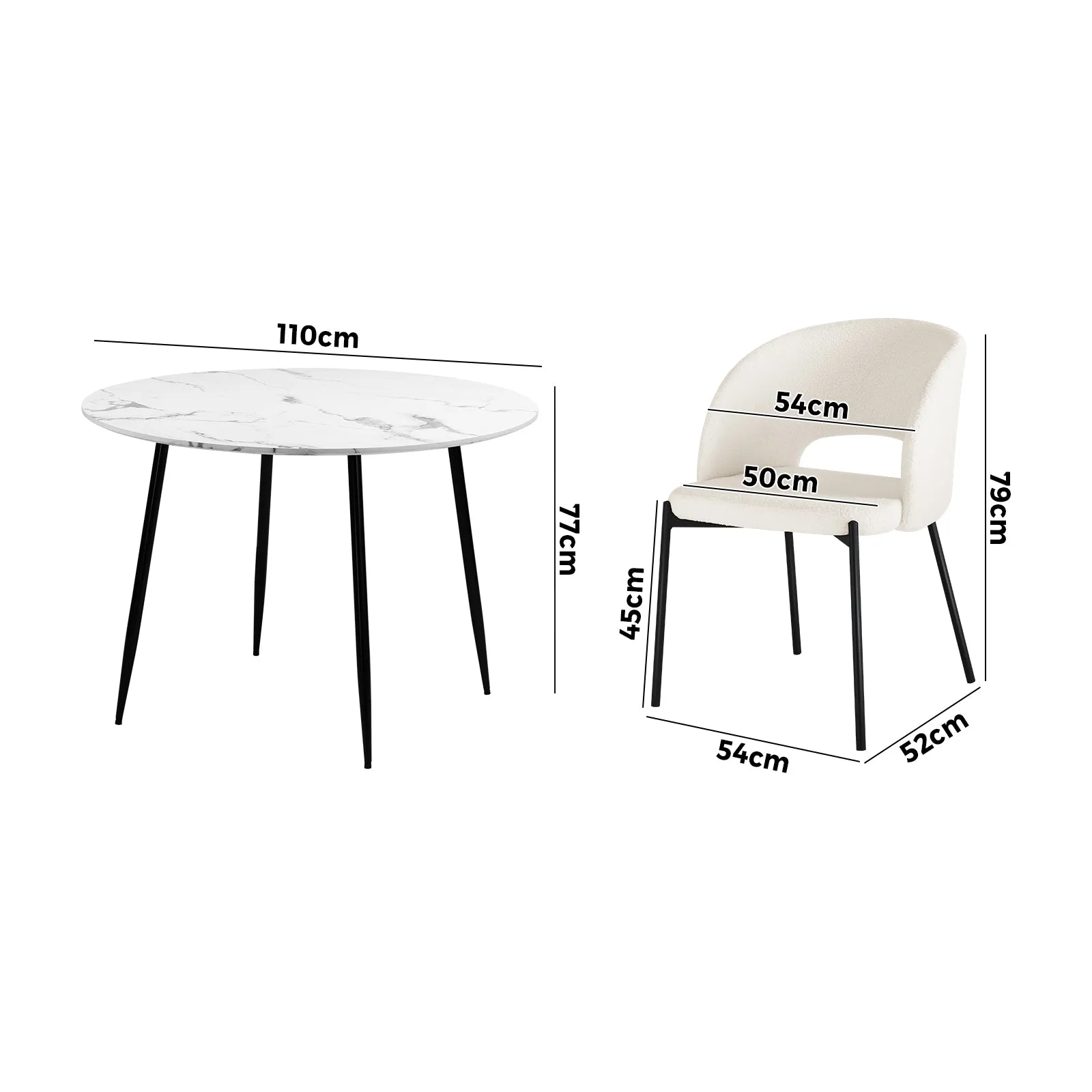 Oikiture 110cm Round Dining Table with 4PCS Dining Chairs Sherpa White