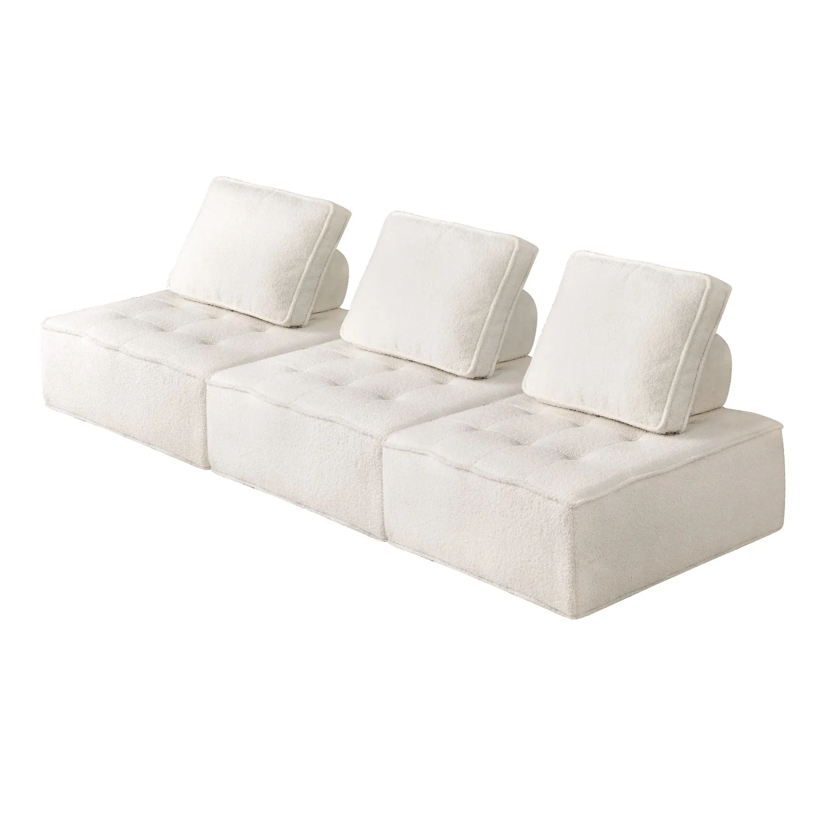 Oikiture 3PCS Modular Sofa Lounge Chair Armless Adjustable Back Sherpa White
