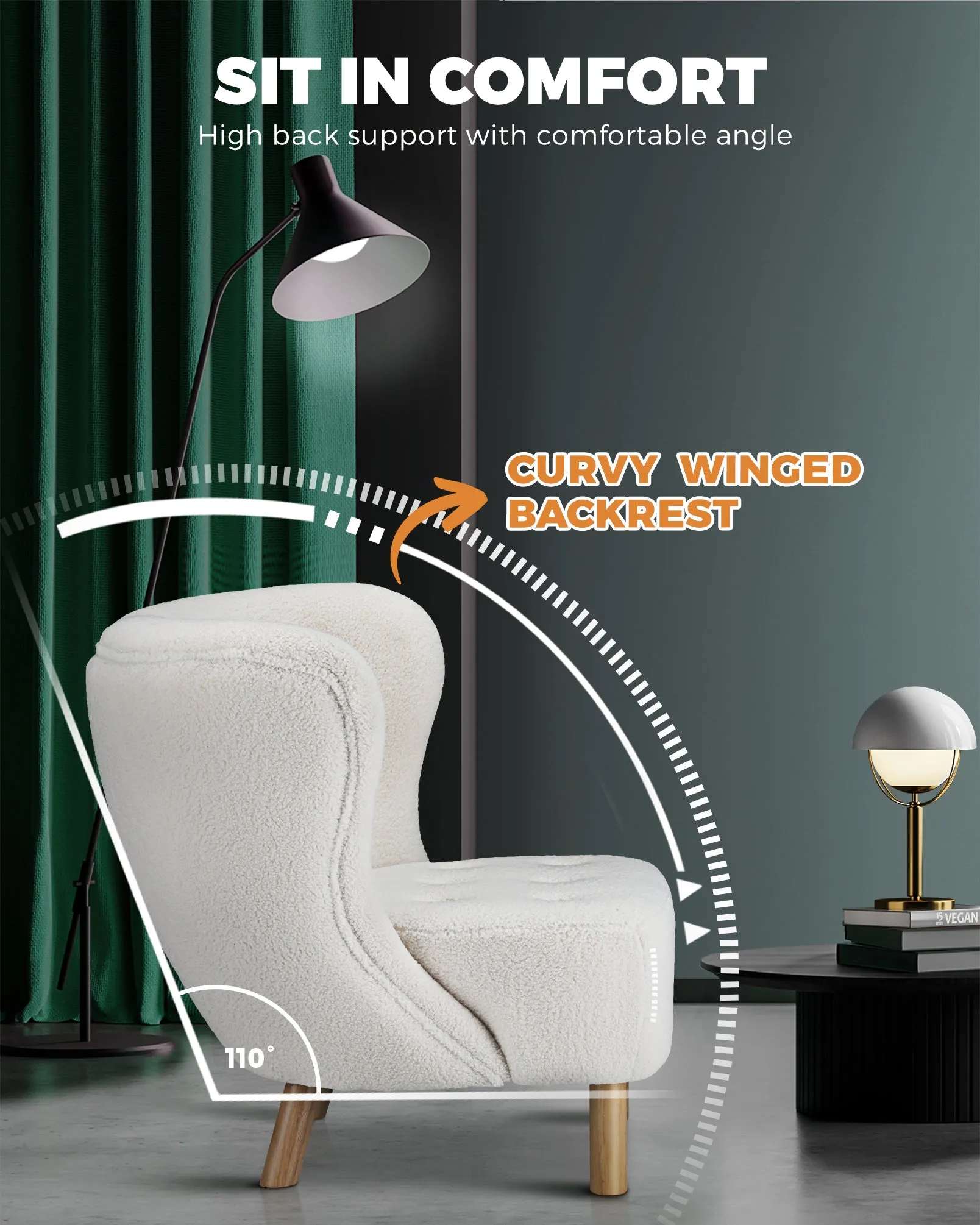 Oikiture Armchair Lounge Accent Chair Armchairs Couches Sofa Bedroom Wood White