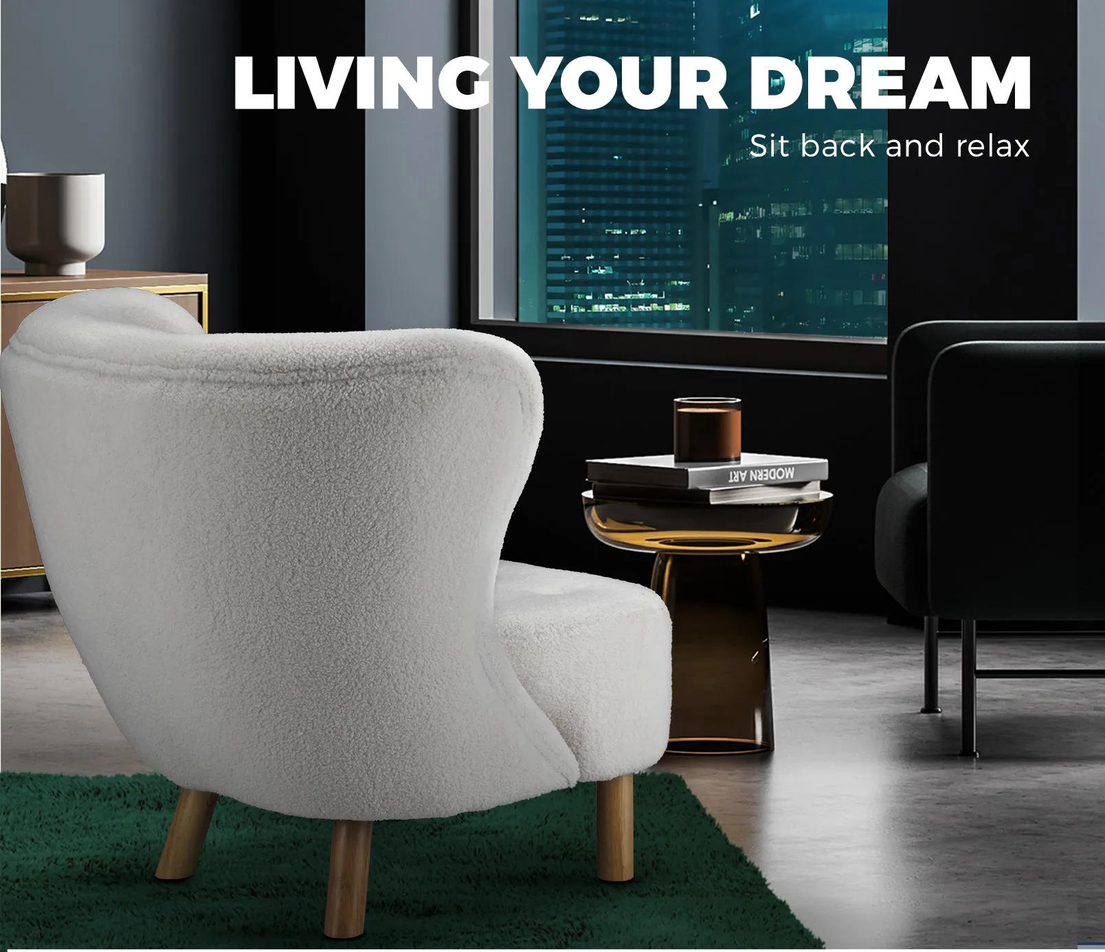 Oikiture Armchair Lounge Accent Chair Armchairs Couches Sofa Bedroom Wood White