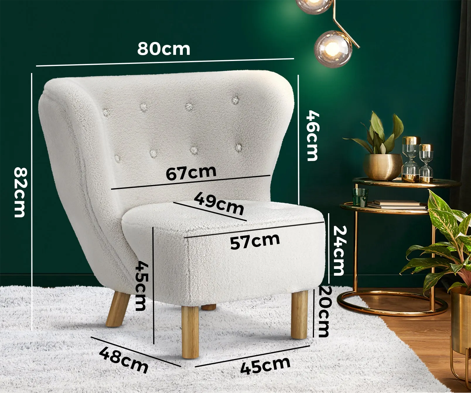 Oikiture Armchair Lounge Accent Chair Armchairs Couches Sofa Bedroom Wood White