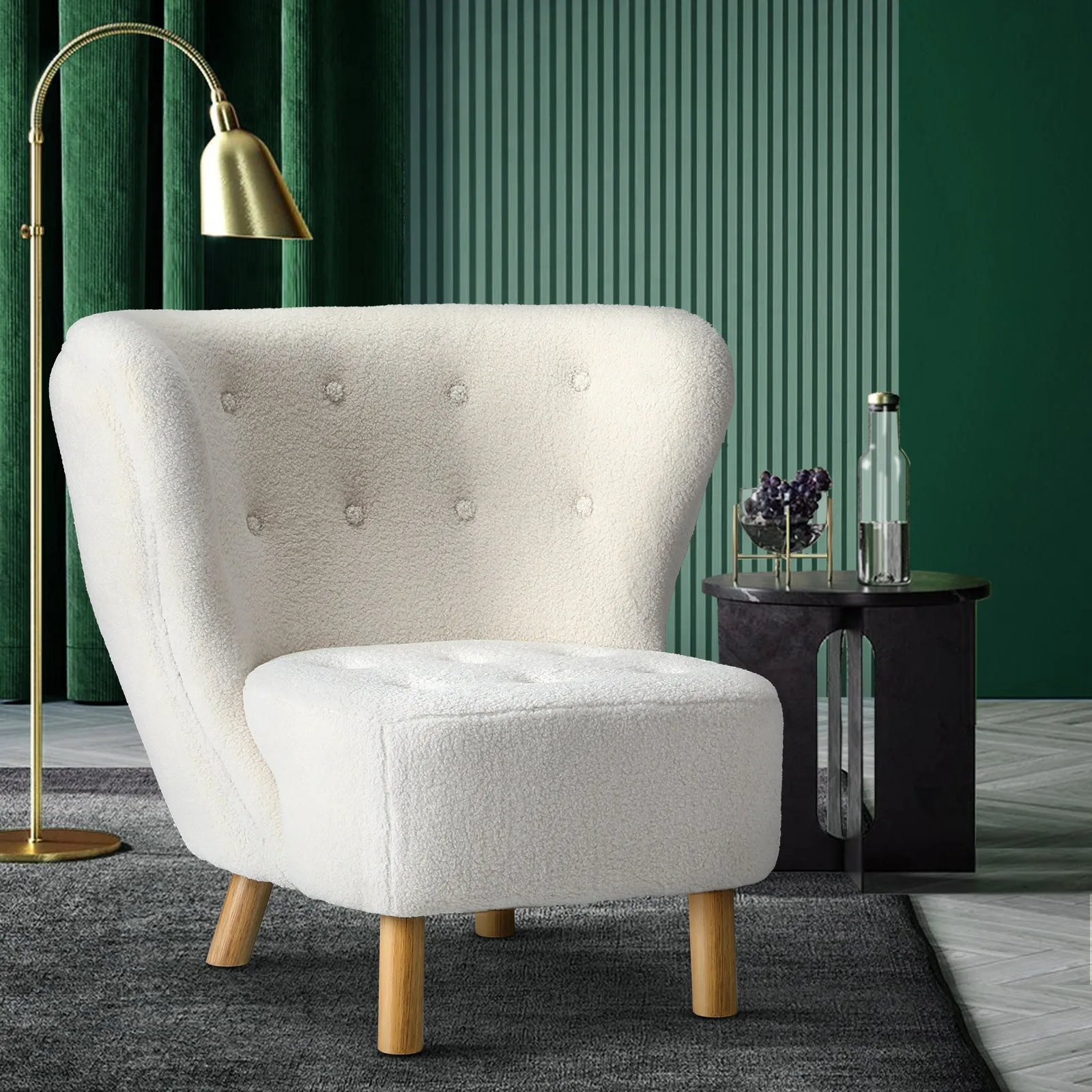 Oikiture Armchair Lounge Accent Chair Armchairs Couches Sofa Bedroom Wood White