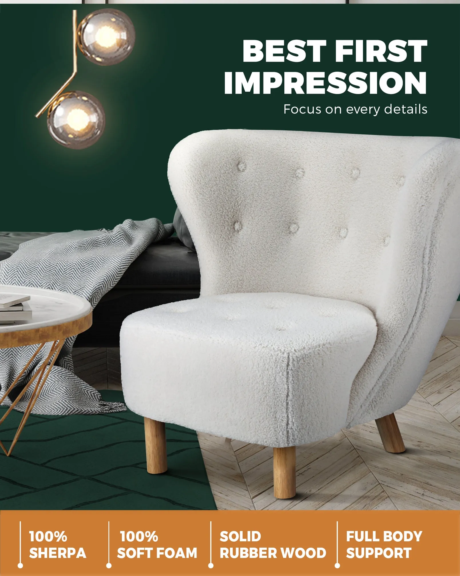 Oikiture Armchair Lounge Accent Chair Armchairs Couches Sofa Bedroom Wood White