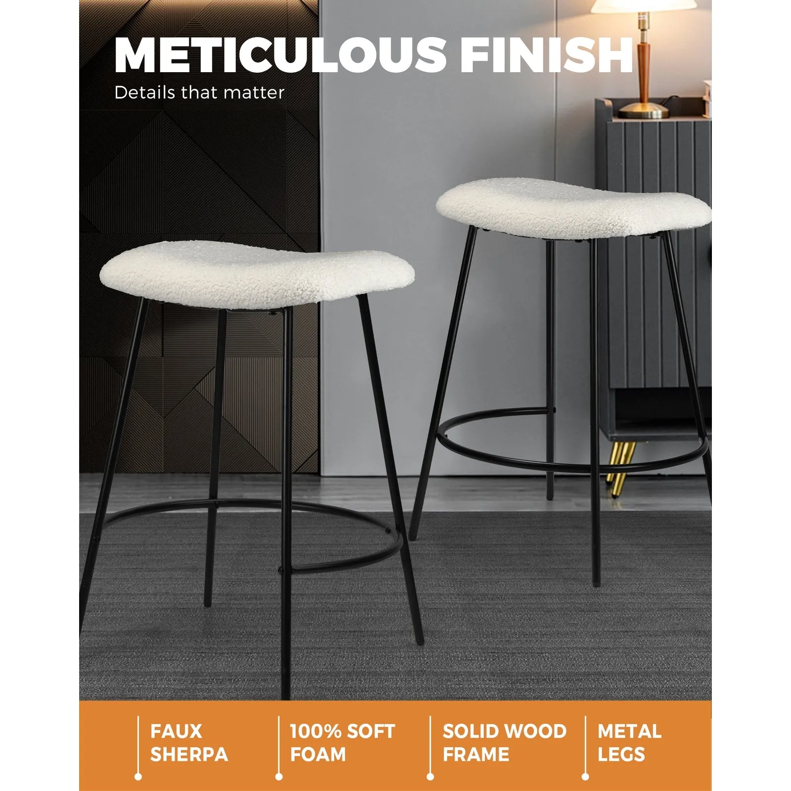 Oikiture Bar Stools Kitchen Metal Stool Chairs Dining Chair Exclusive White x2