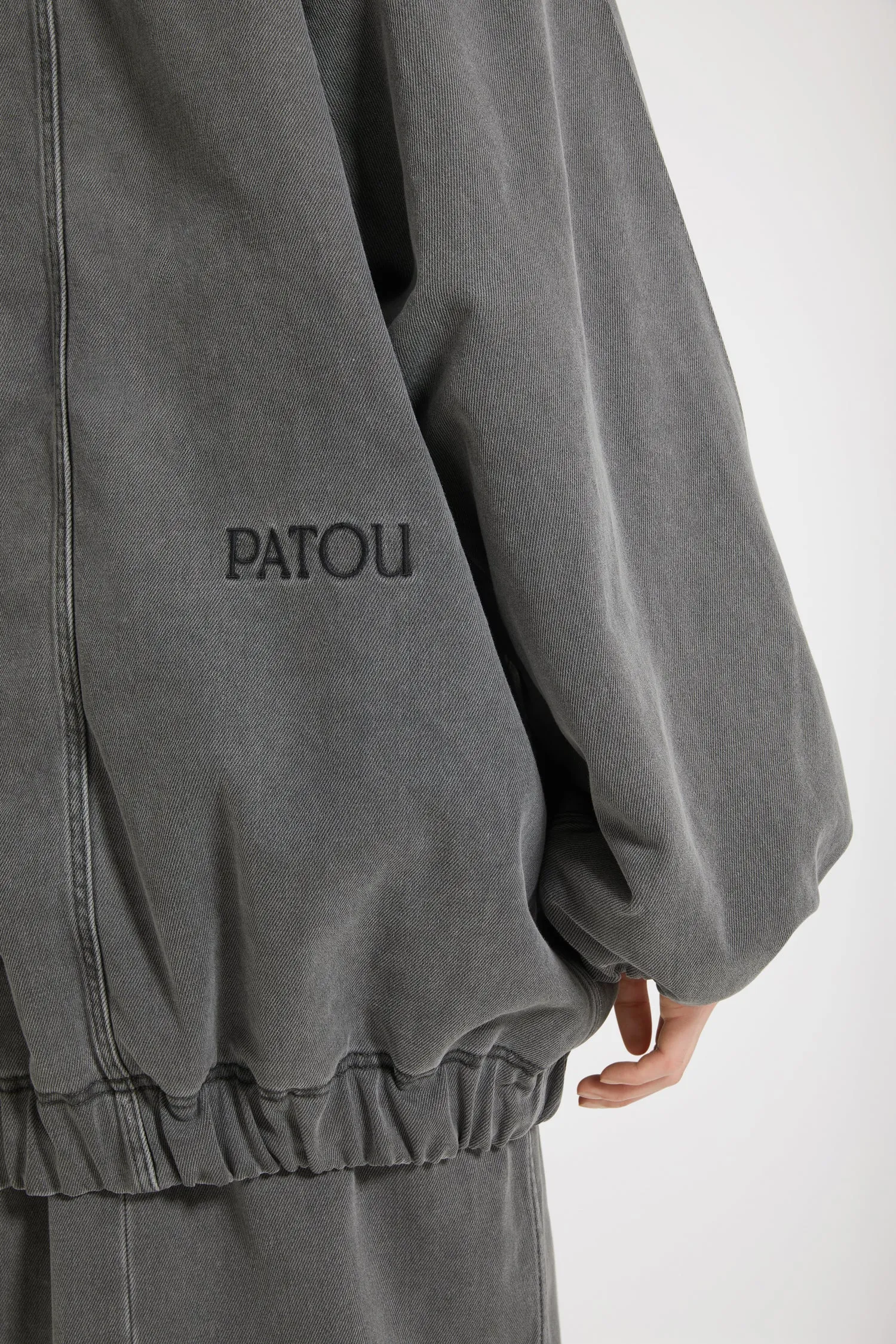 Oversized jacket in organic cotton denim and faux shearling