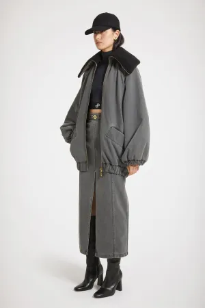 Oversized jacket in organic cotton denim and faux shearling