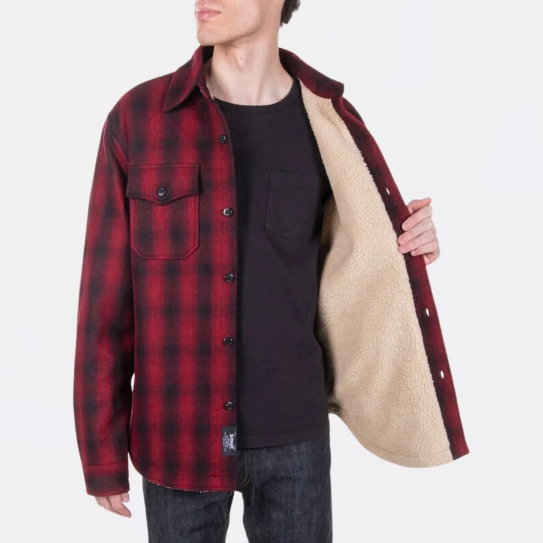 Plaid Wool Blend Faux Sherpa Lined CPO Shirt (Red)
